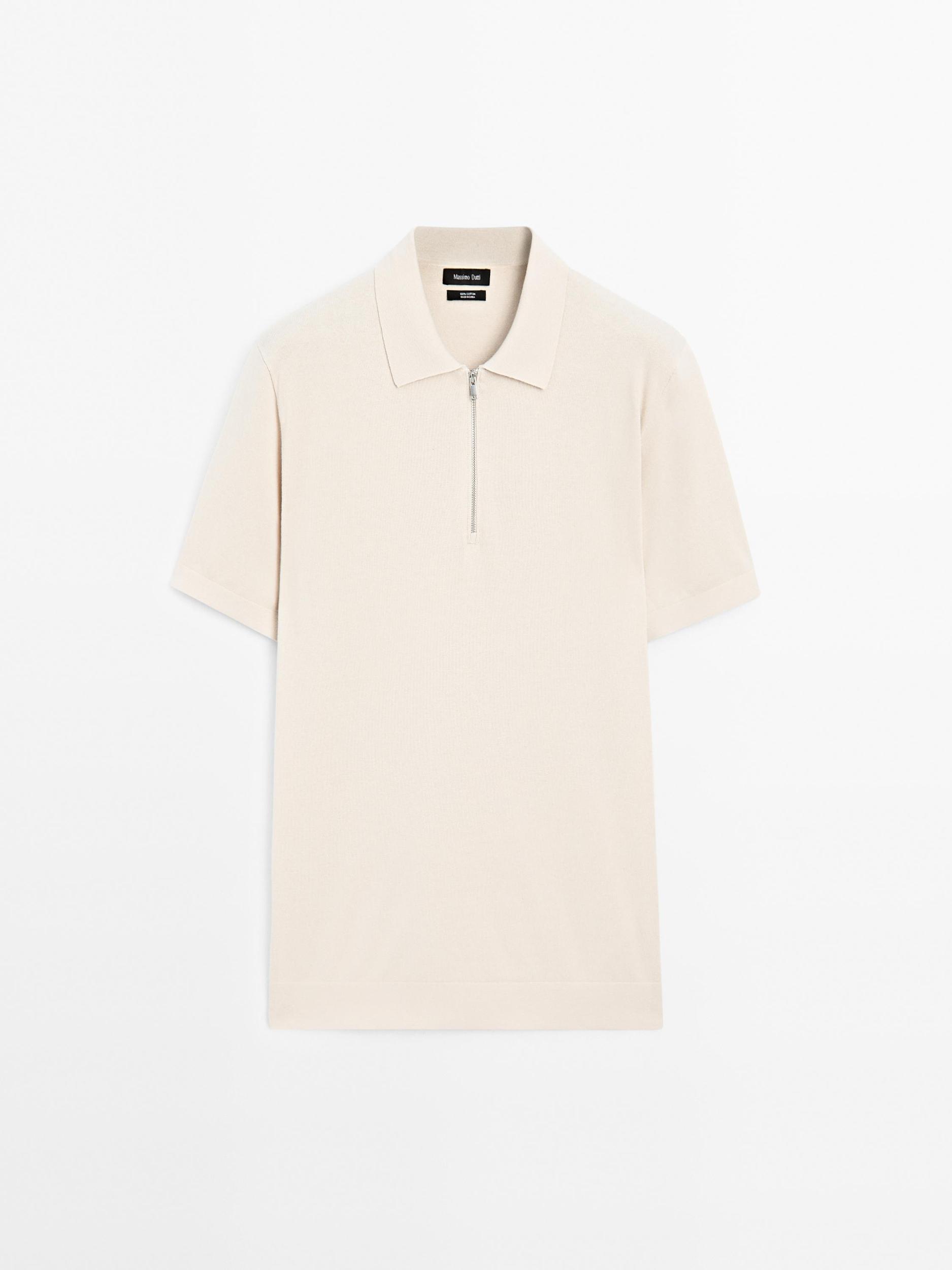 Cotton knit quarter-zip polo shirt Product Image
