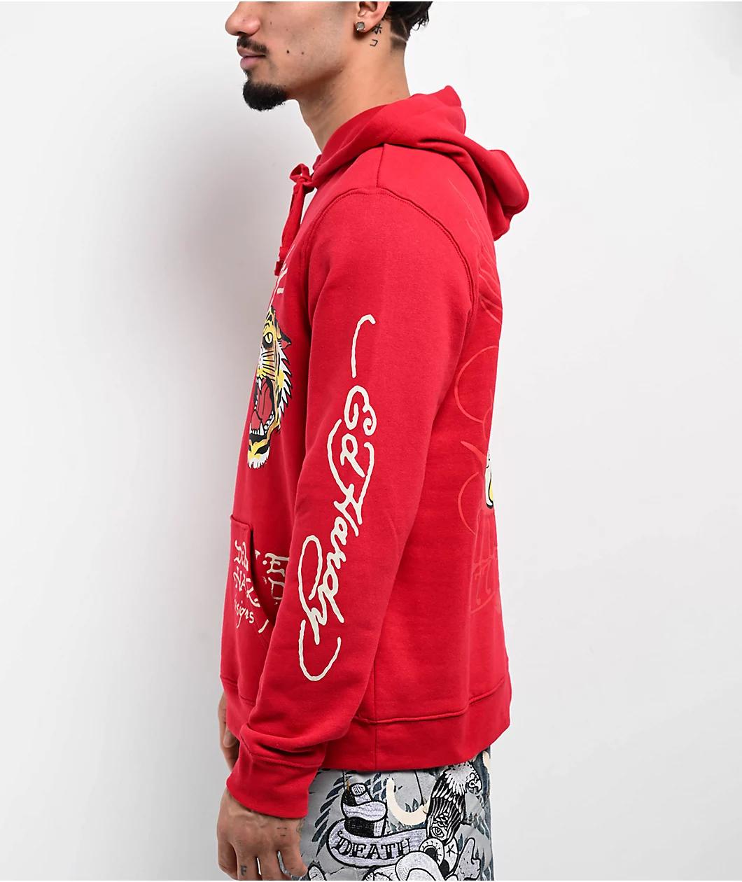 Ed Hardy Eagle Tiger Red Hoodie Product Image