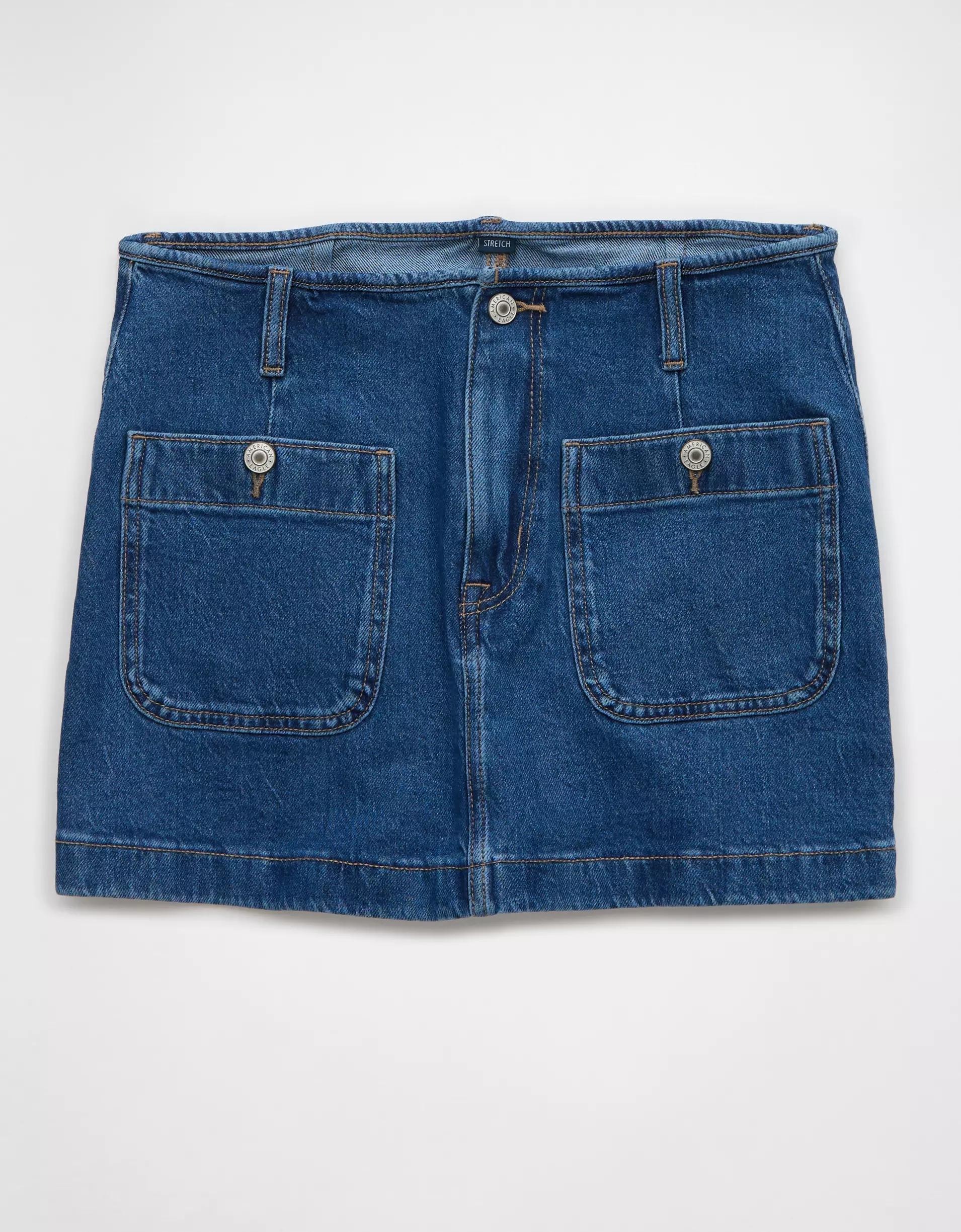 AE Stretch Low-Rise A-Line Denim Mini Skirt Product Image
