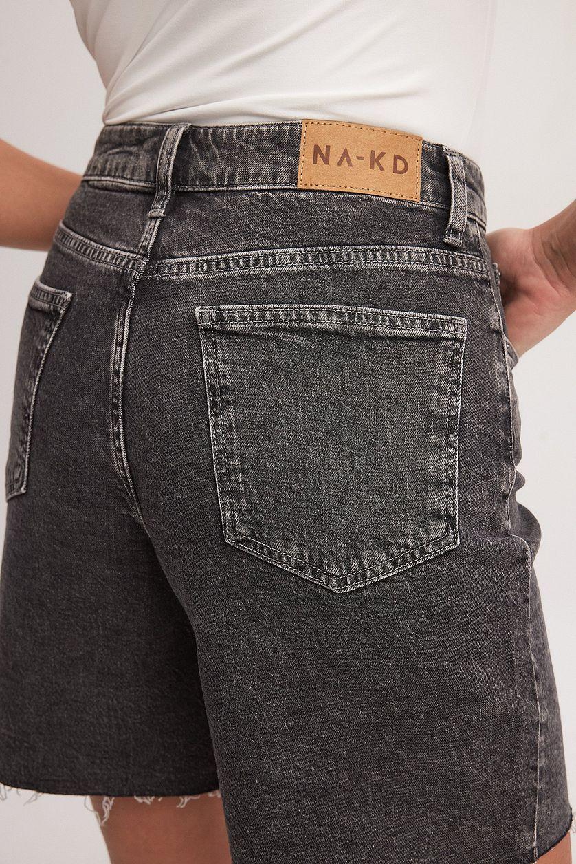 High Waist Raw Hem Denim Shorts Product Image