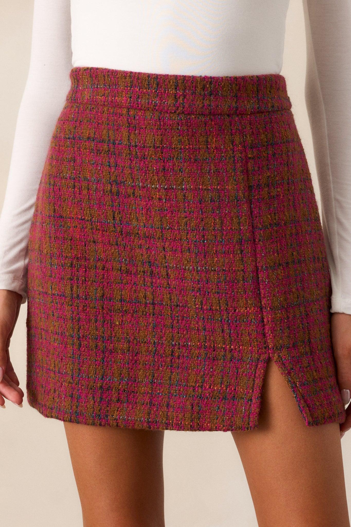 Meant For Me Dark Sangria Tweed Mini Skirt Product Image