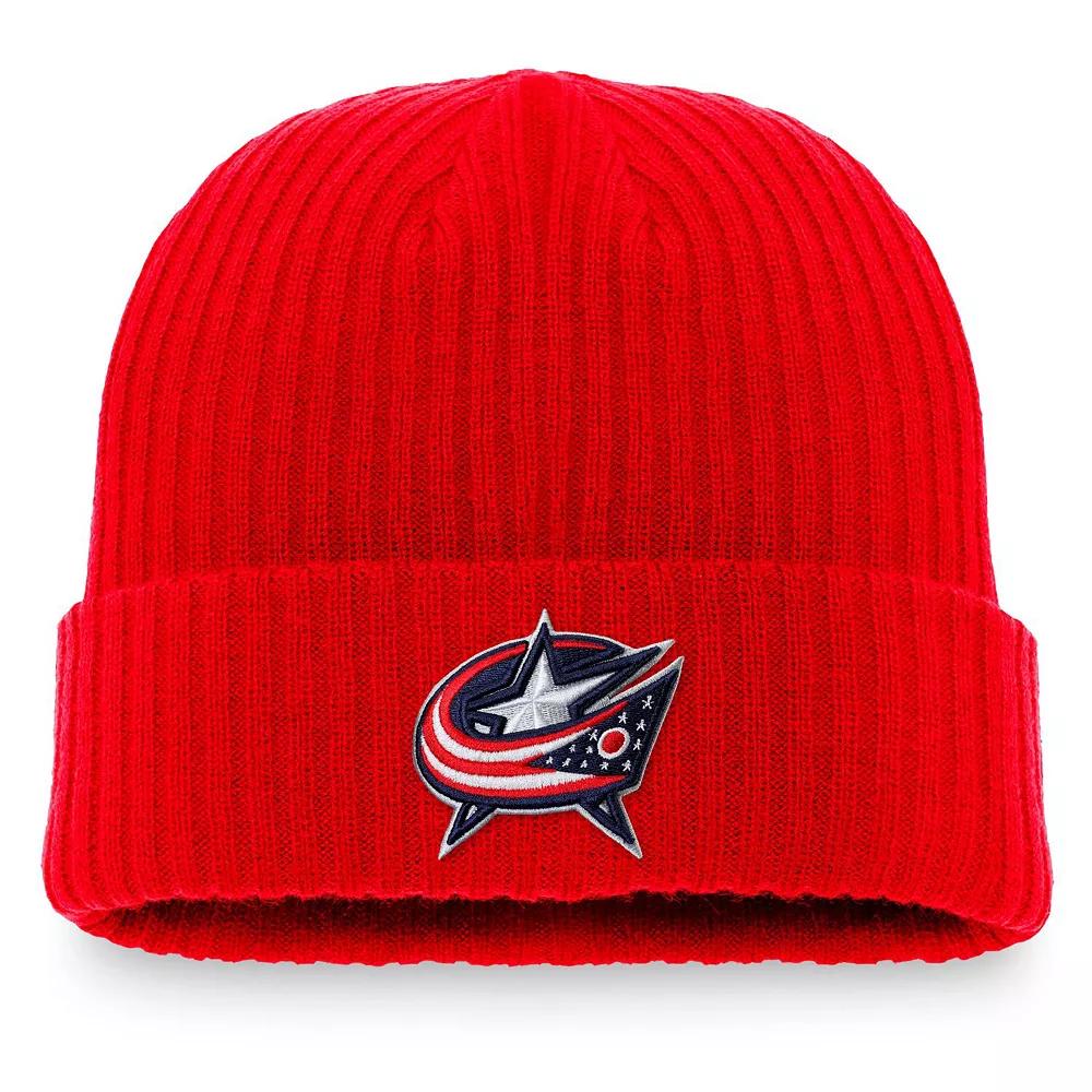 Men's Fanatics Branded Red Columbus Blue Jackets Core Primary Logo Cuffed Knit Hat Product Image