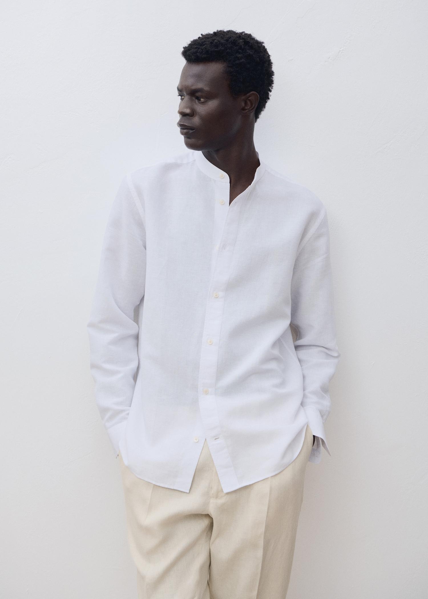 Mao collar linen shirt - Men | MANGO USA Product Image
