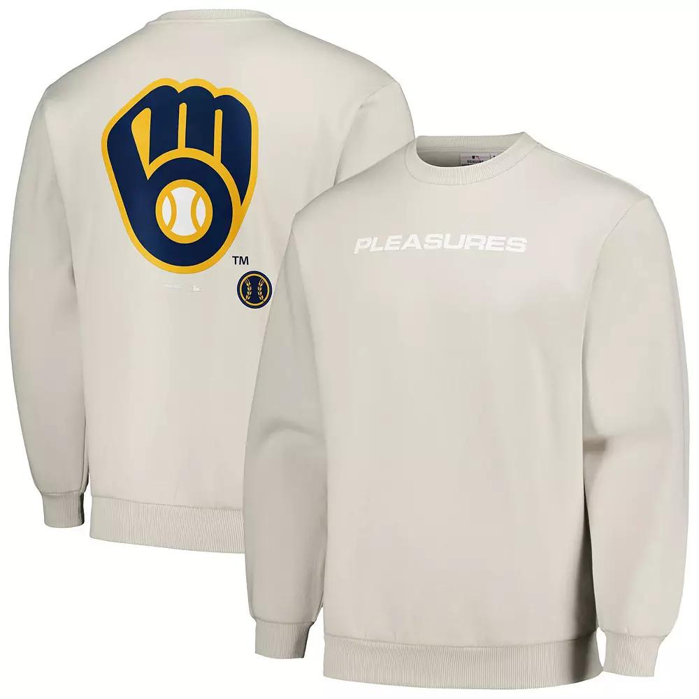 Men's PLEASURES Gray Milwaukee Brewers Ballpark Pullover Sweatshirt,  Product Image