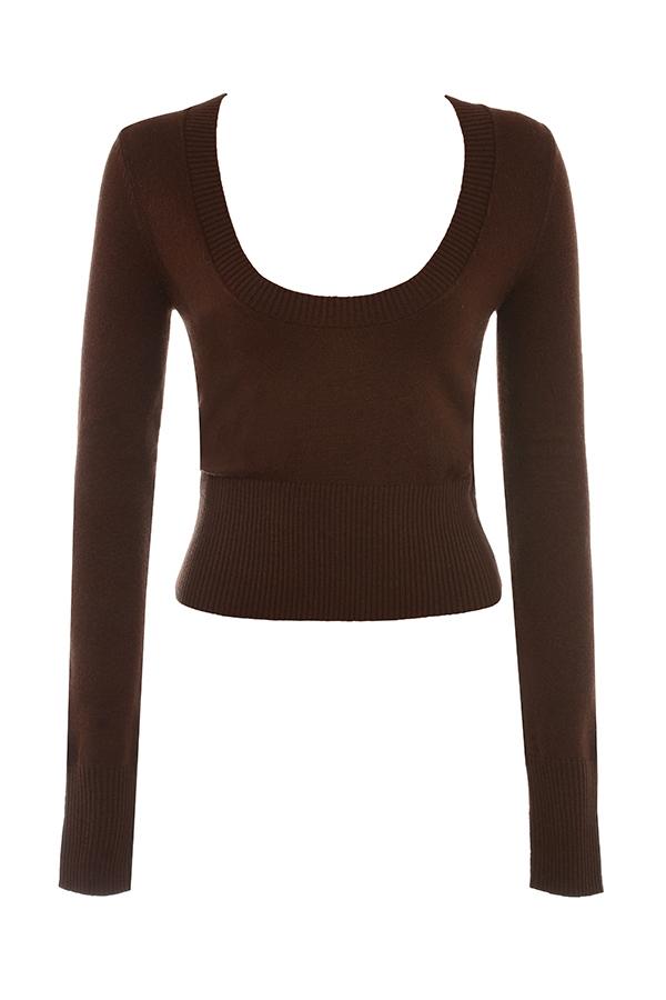 Raquel  chocolate cashmere blend scoop neck top - sale Product Image