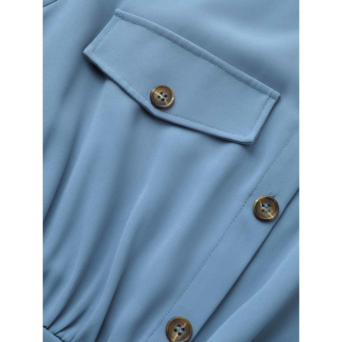 Plus Size Static-Free Solid Flap Detail Tab Sleeve Dress Stone Women Work From Home Non Shirt collar Long Sleeve Curvy Midi Dress BloomChic 28/5X Product Image