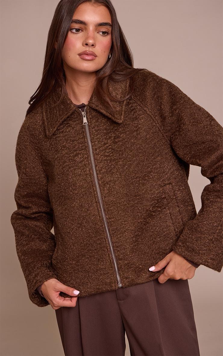 Chocolate Boucle Zip Up Jacket Product Image