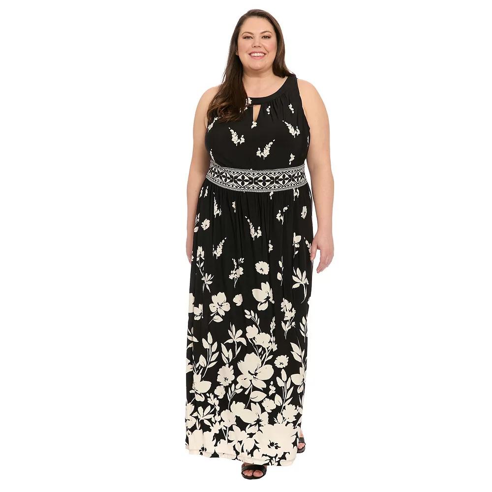 Plus Size London Times Halter Maxi Dress, Women's, Size: 14 W, Black Ivory Product Image