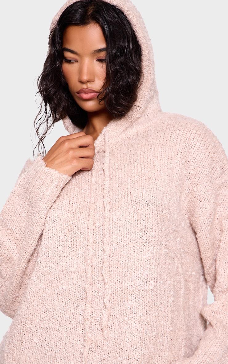Oatmeal Textured Bobble Knit Hoodie Product Image