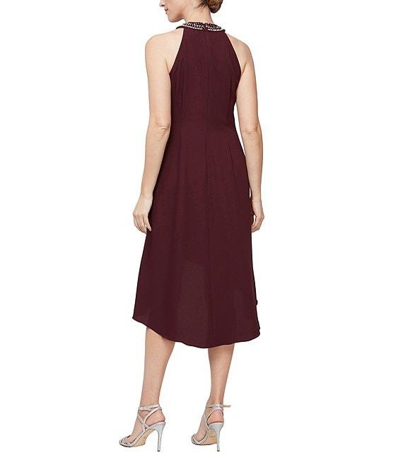 Ignite Evenings Beaded Halter Neck Satin Back Crepe High-Low Ruffle Front Sleeveless Dress Product Image