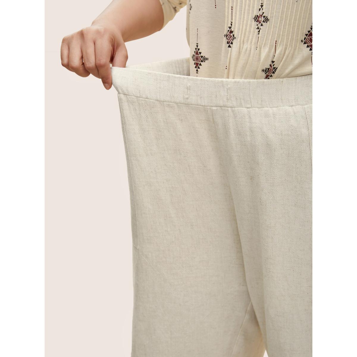Plus Size Solid Elastic Waist Ties Harem Pants Women Beige Casual Loose High Rise Everyday Pants BloomChic 10/M Product Image