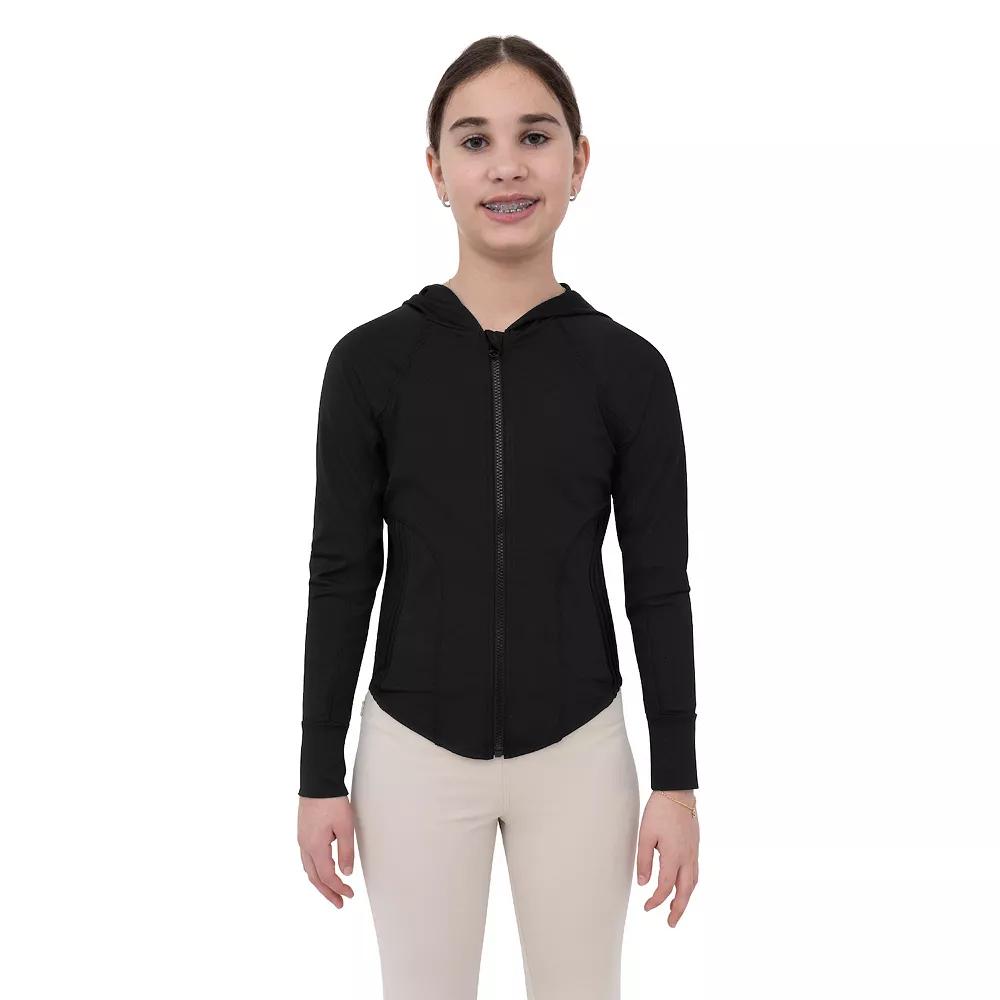 Girls 7-16 Layer 8 Side Pleated Zip Up Hoodie, Girl's, Size: Large, Black Product Image