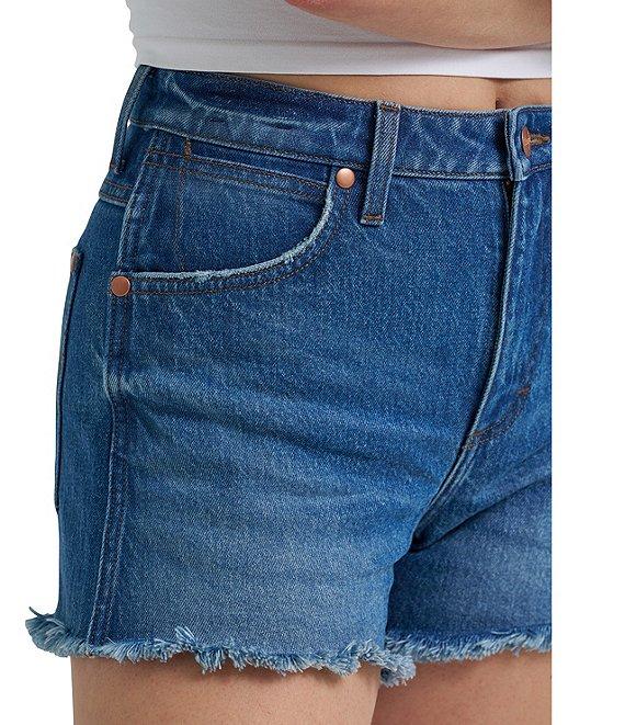 Wrangler® High Rise Frayed Denim Shorts Product Image