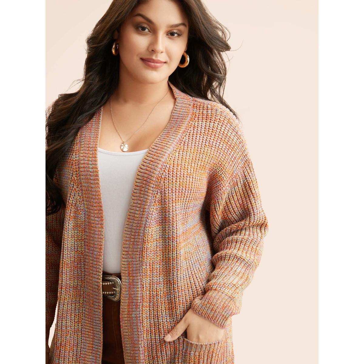 Plus Size Heather Patch Pocket Drop Shoulder Cardigan Multicolor Women Casual Loose Long Sleeve Everyday Cardigans BloomChic 10/M Product Image