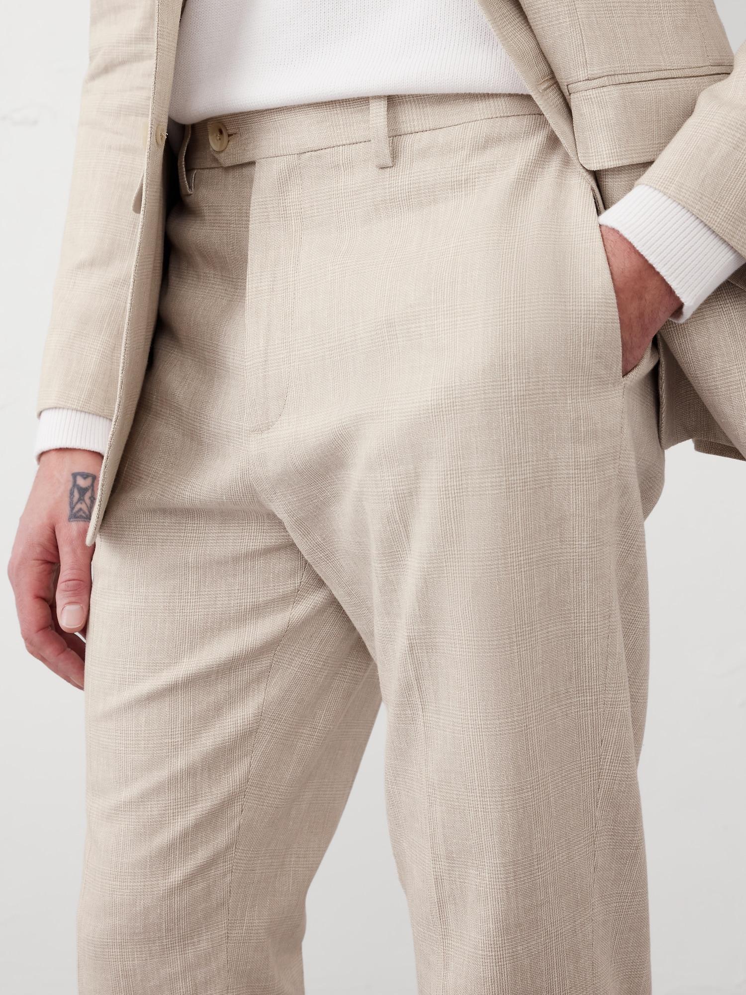 Tailored-Fit Linen-Blend Stone Glen Plaid Suit Trouser Product Image