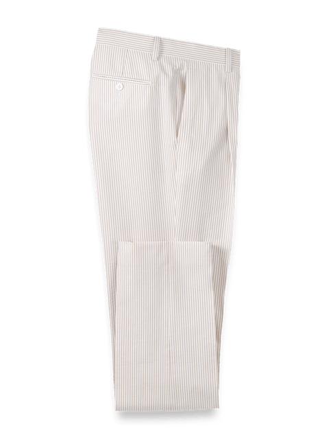 Cotton Seersucker Single Pleated Pants - Tan/white Product Image