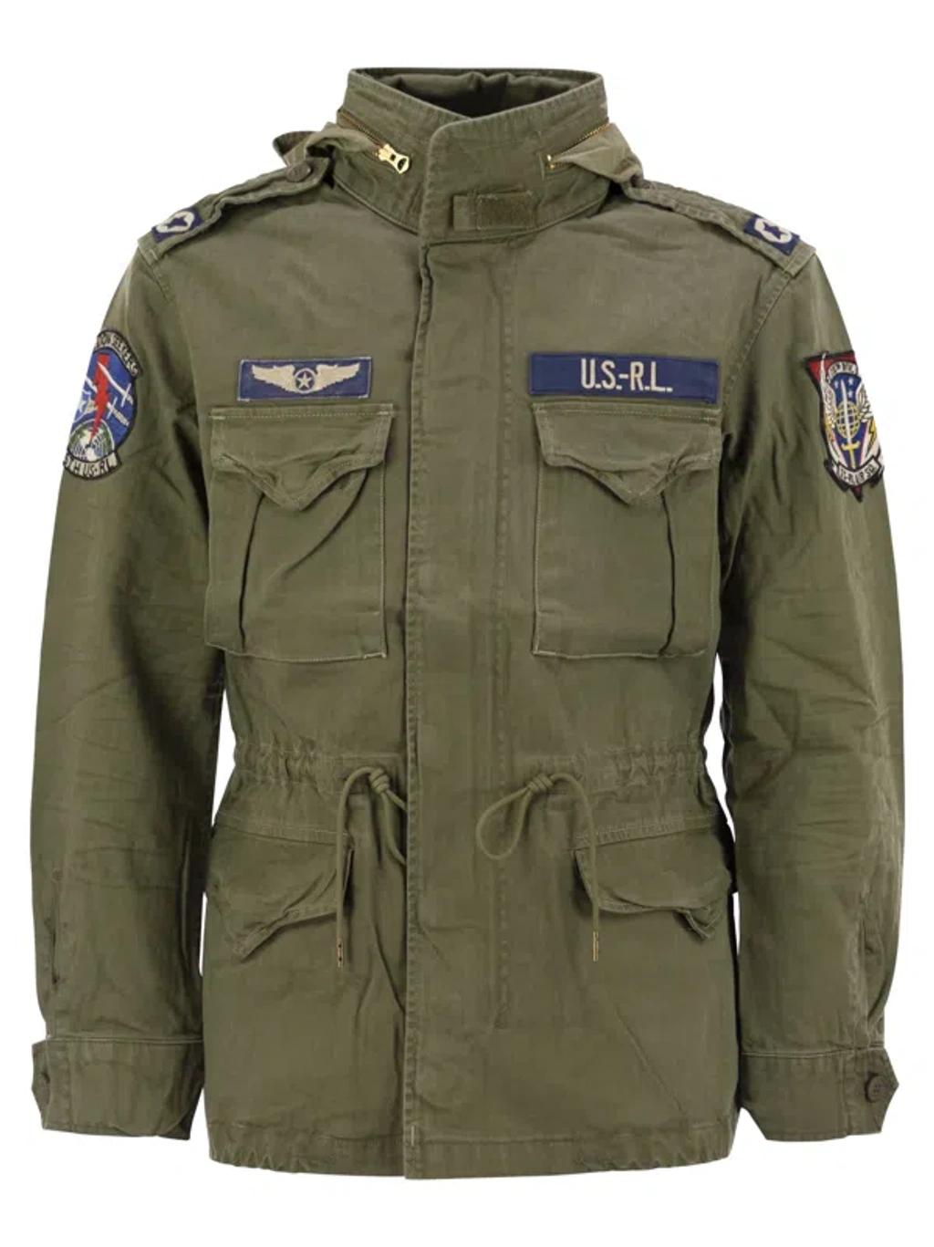 POLO RALPH LAUREN Cotton Denim Jacket With Front Logo Patch In Green Product Image