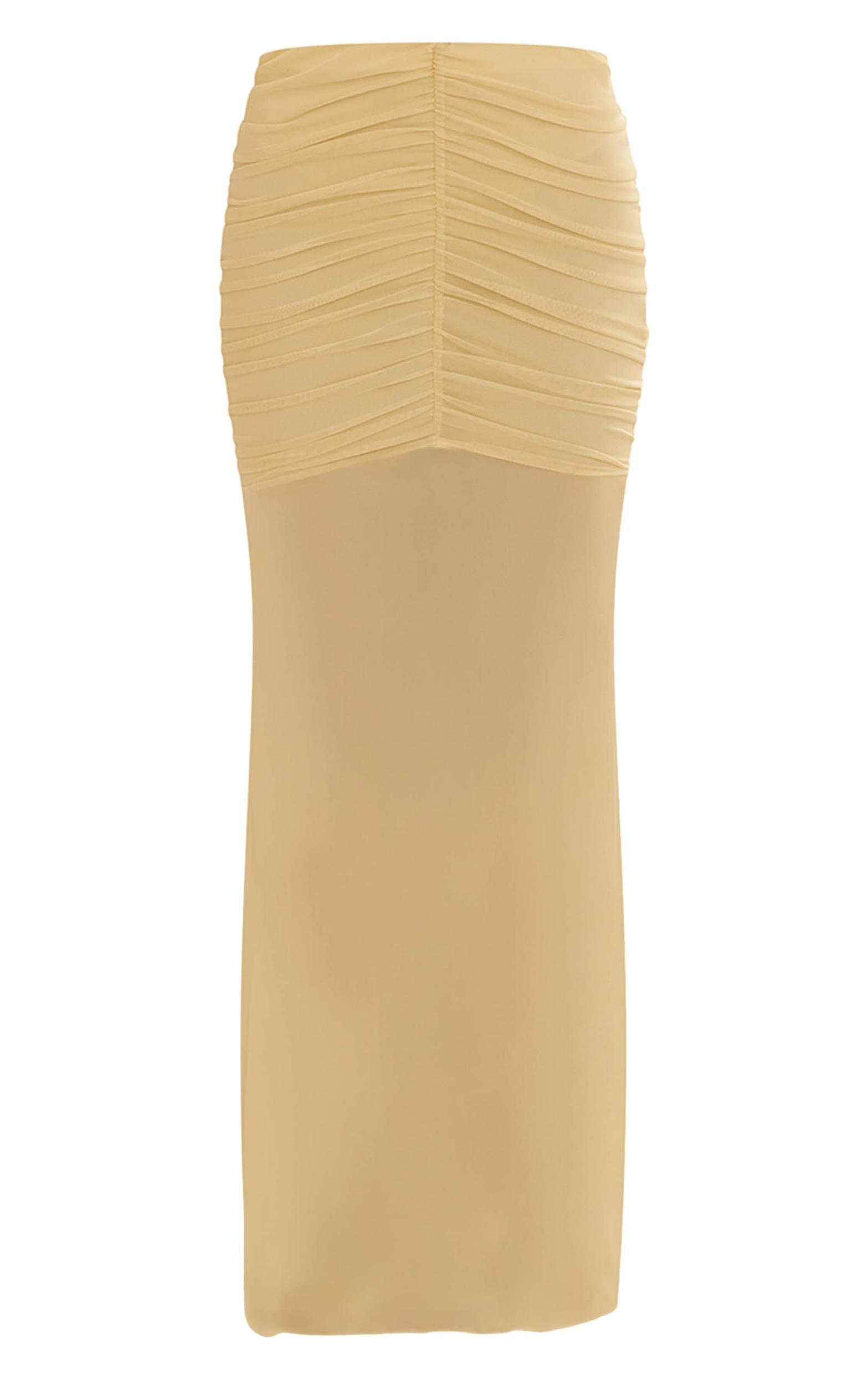  Lemon Mesh Ruched Low Rise Maxi Skirt Product Image