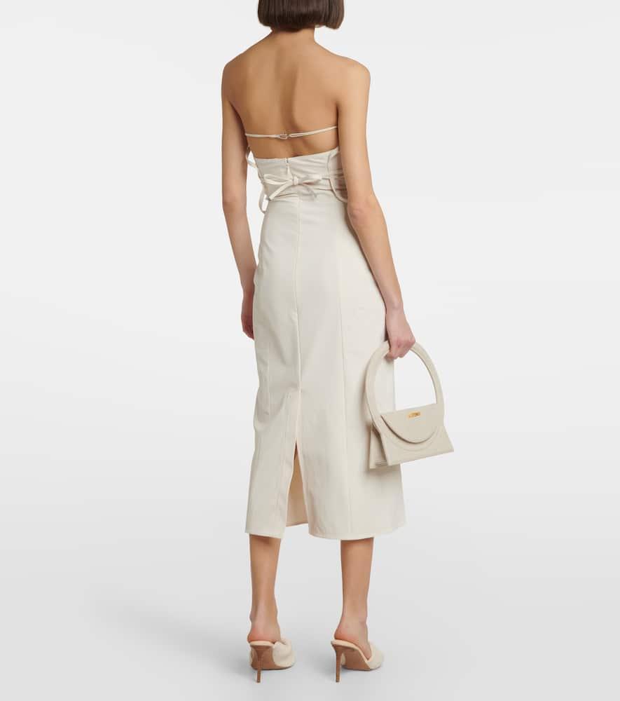 JACQUEMUS Strapless Ruffled Cutout Twill Midi Dress In White Product Image