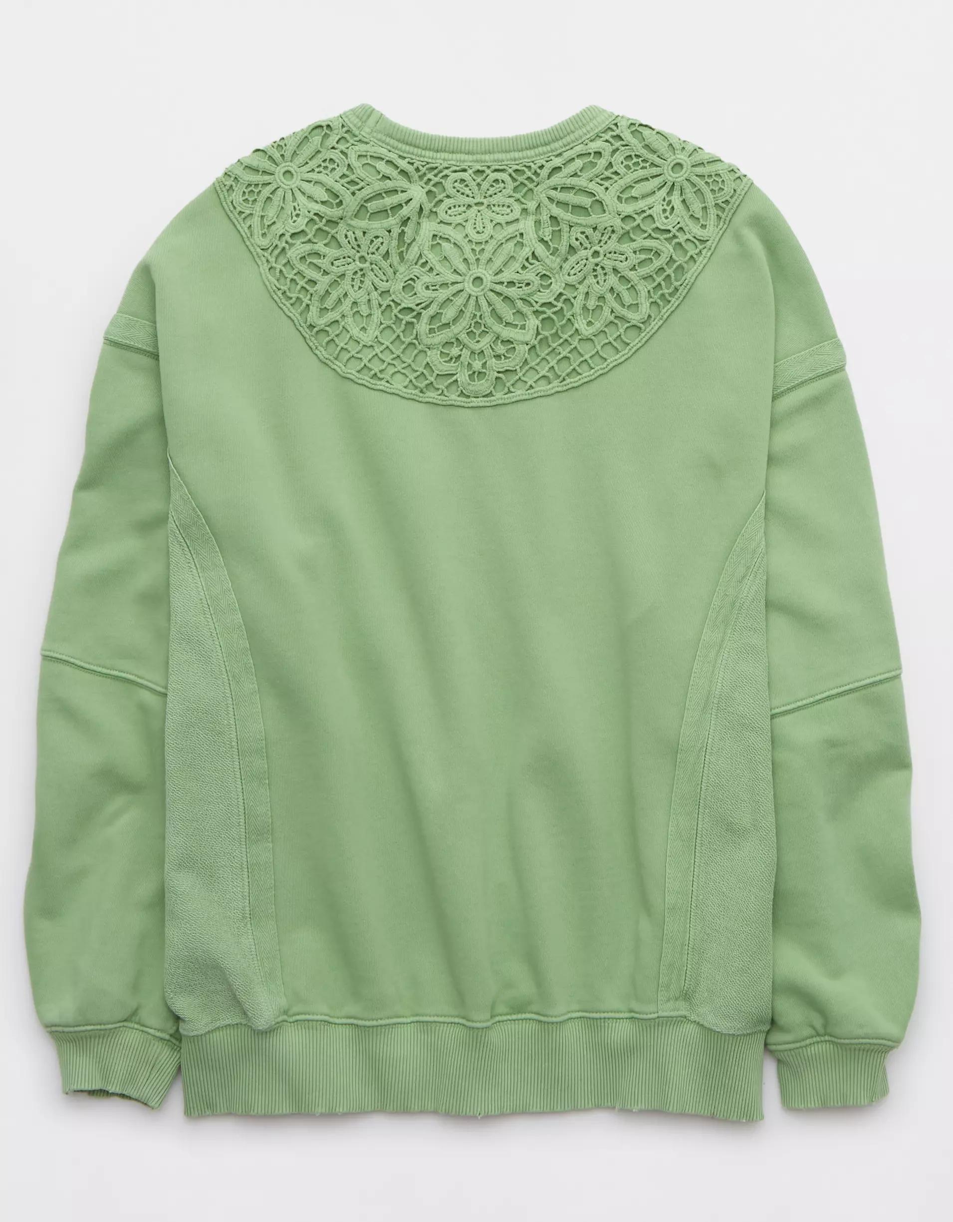 Aerie Keep It Light Crochet Crew Sweatshirt Product Image