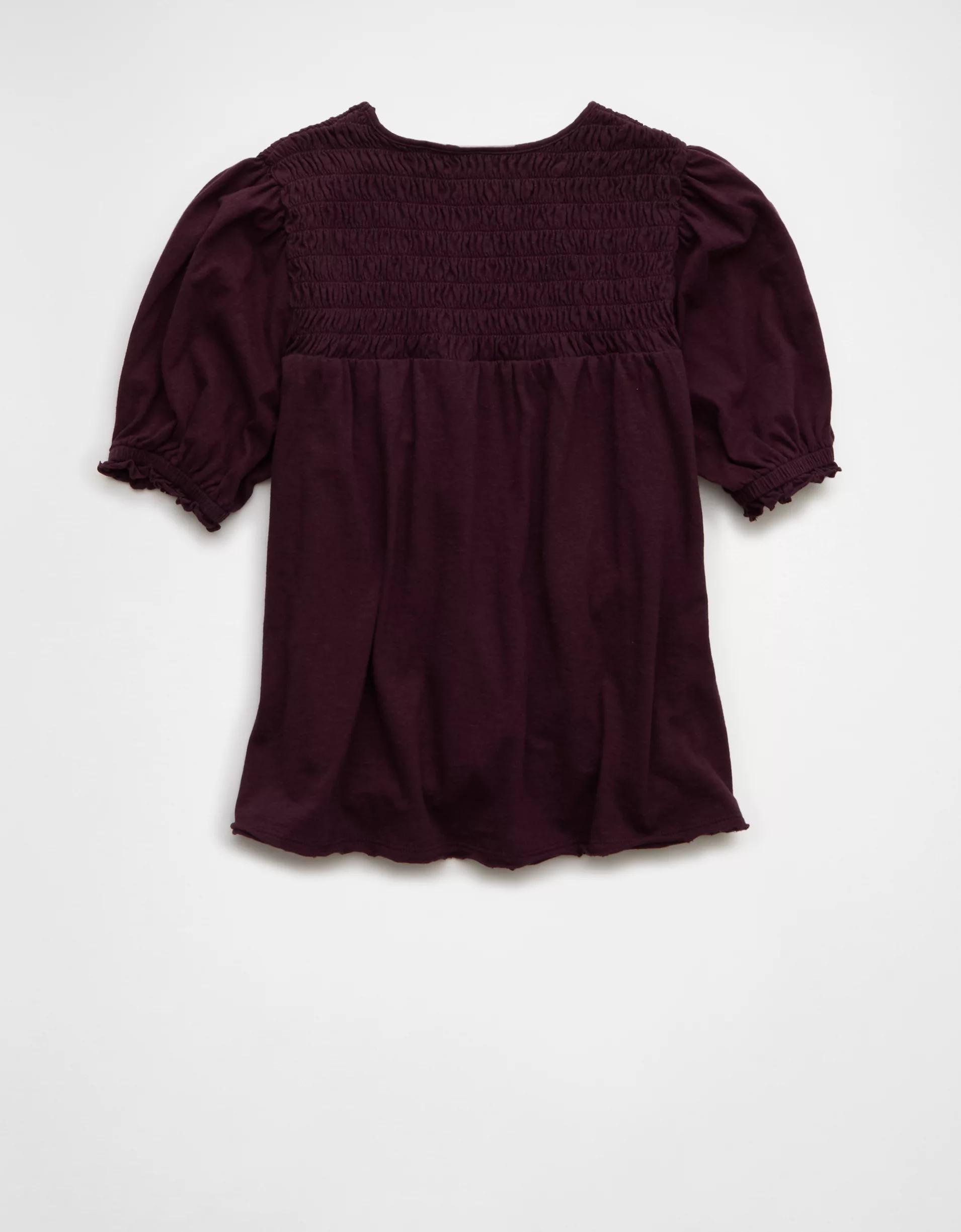 AE Sunchaser High Neck Puff Sleeve Smocked T-Shirt Product Image