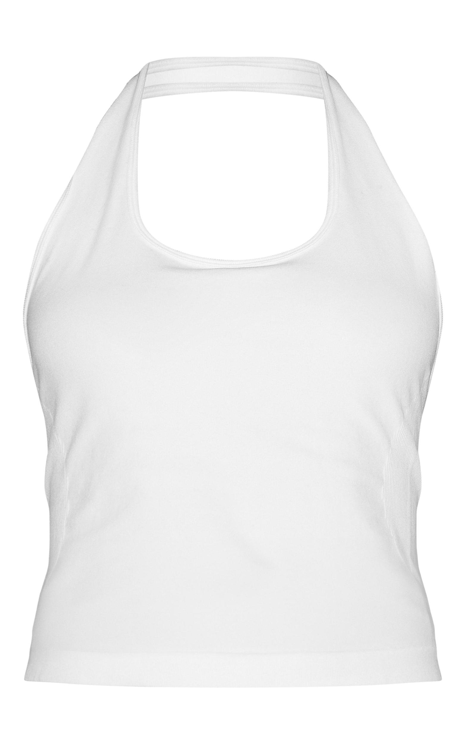 White Snatched Rib Halterneck Top Product Image