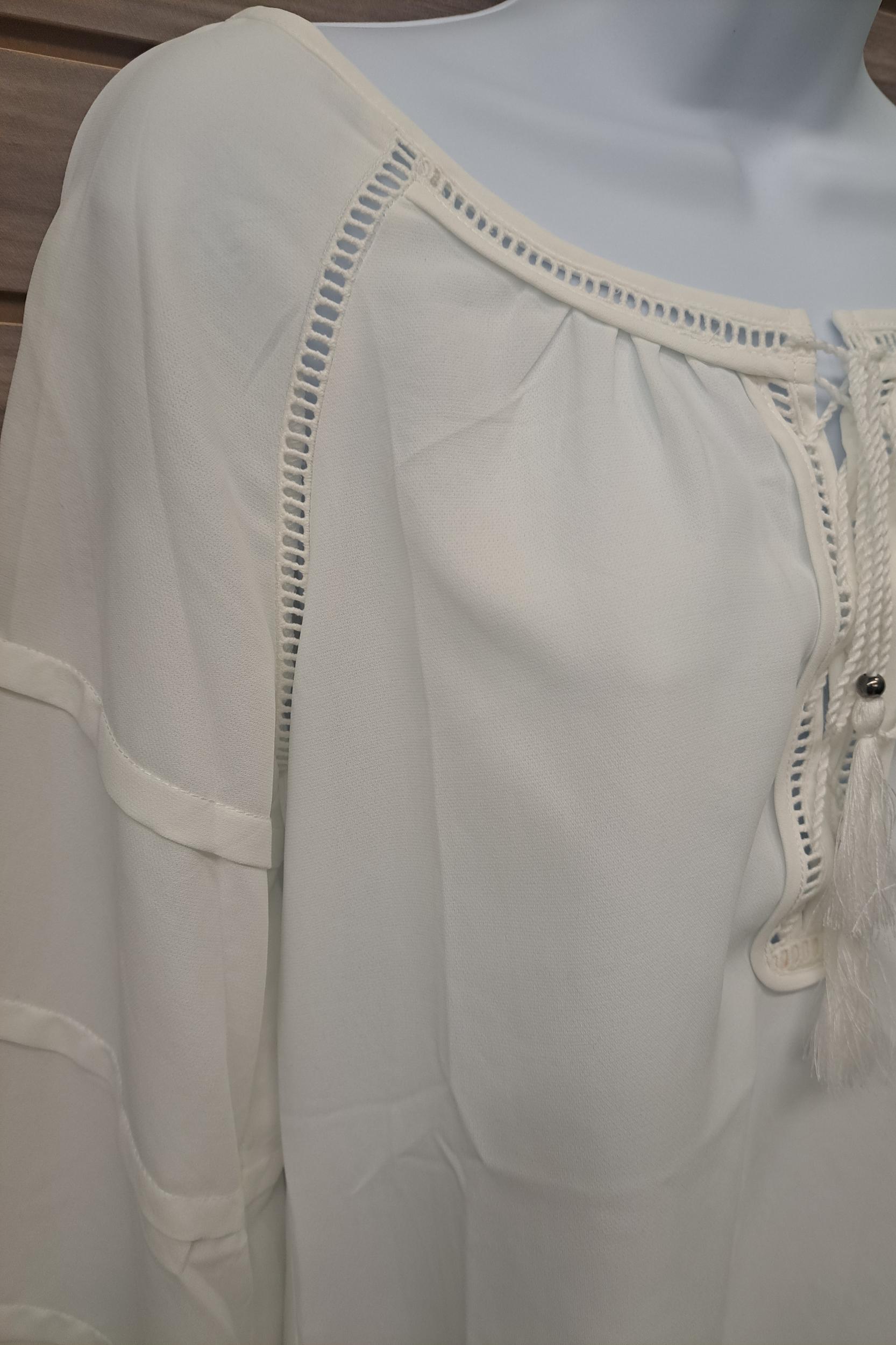 Ivory bell sleeve tie neck blouse Product Image