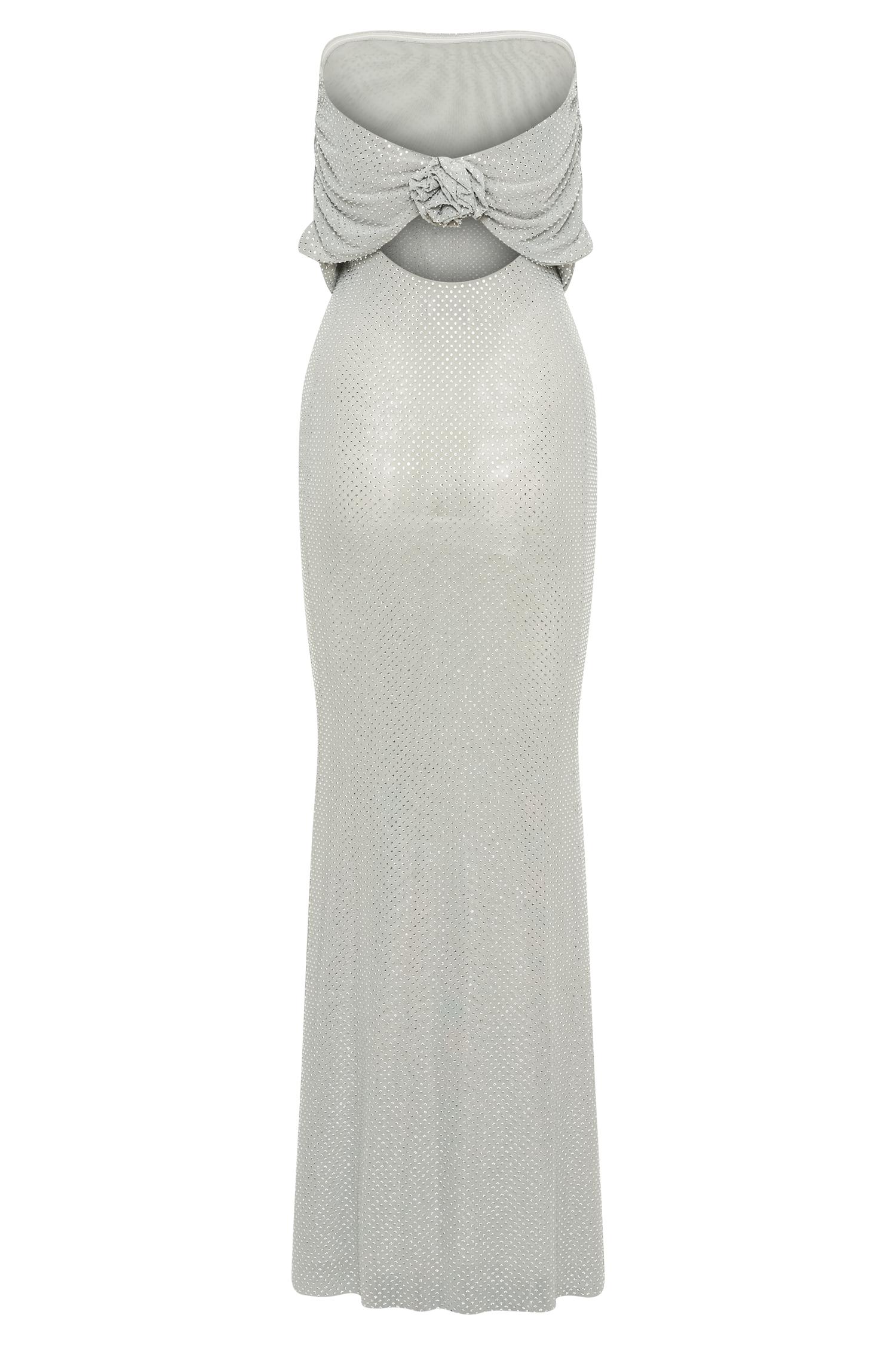 Arna Off Shoulder Diamante Maxi Dress - Silver Product Image