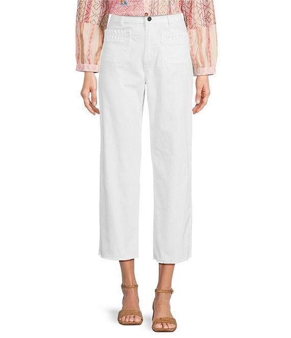 Tru Luxe Jeans Stretch Twill Wide Leg Fringe Hem Jeans Product Image