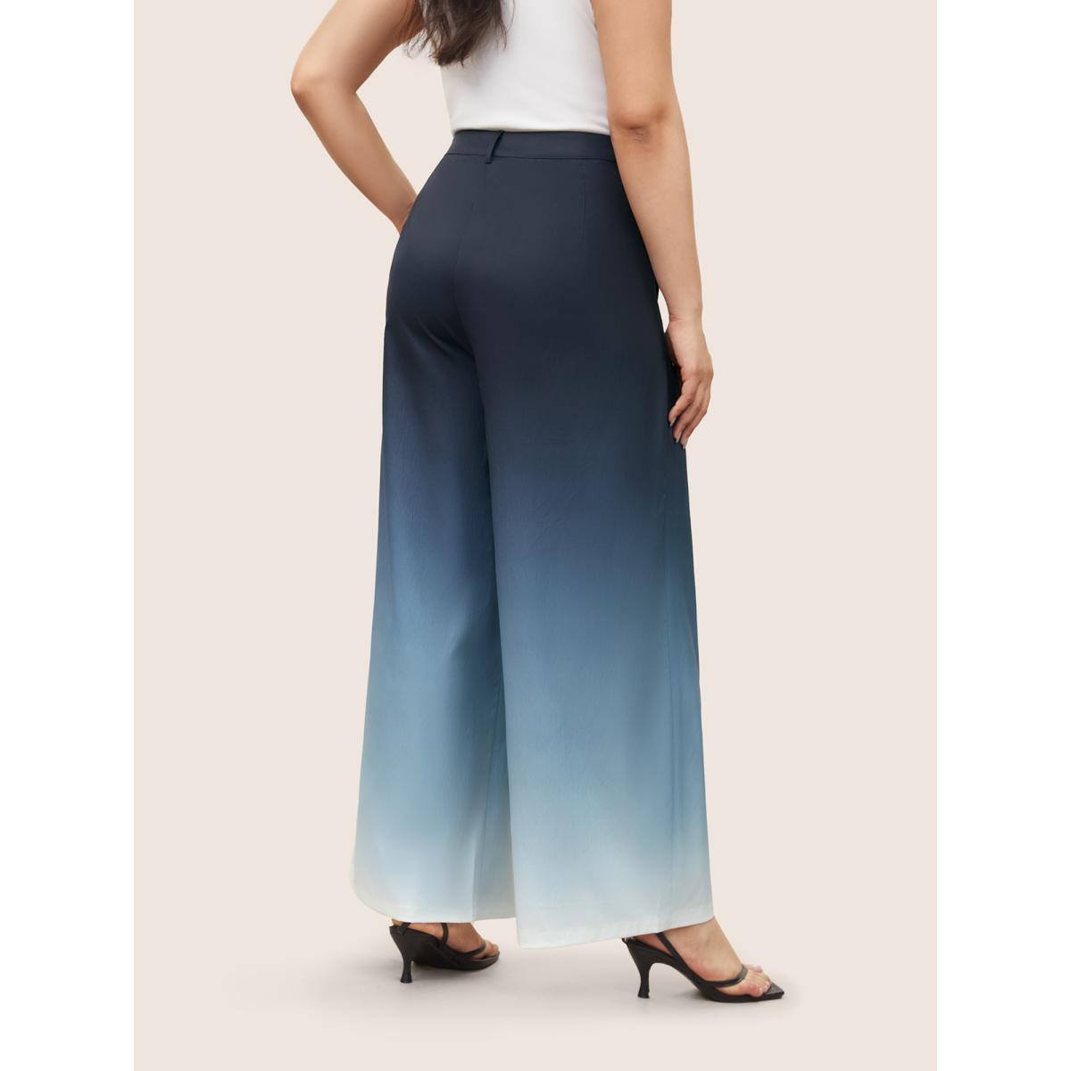 Plus Size Ombre Pleated High Rise Straight Leg Pants Women Indigo Resort Straight Leg High Rise Vacation Pants BloomChic 10/M Product Image
