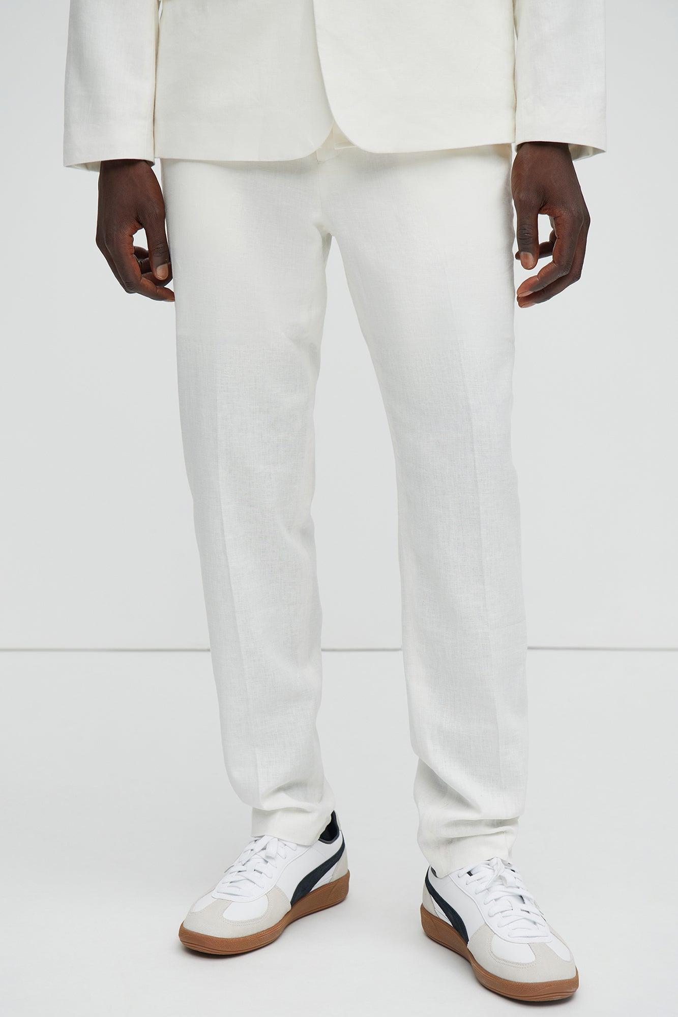 Bahamas Straight Linen Trousers - White Product Image