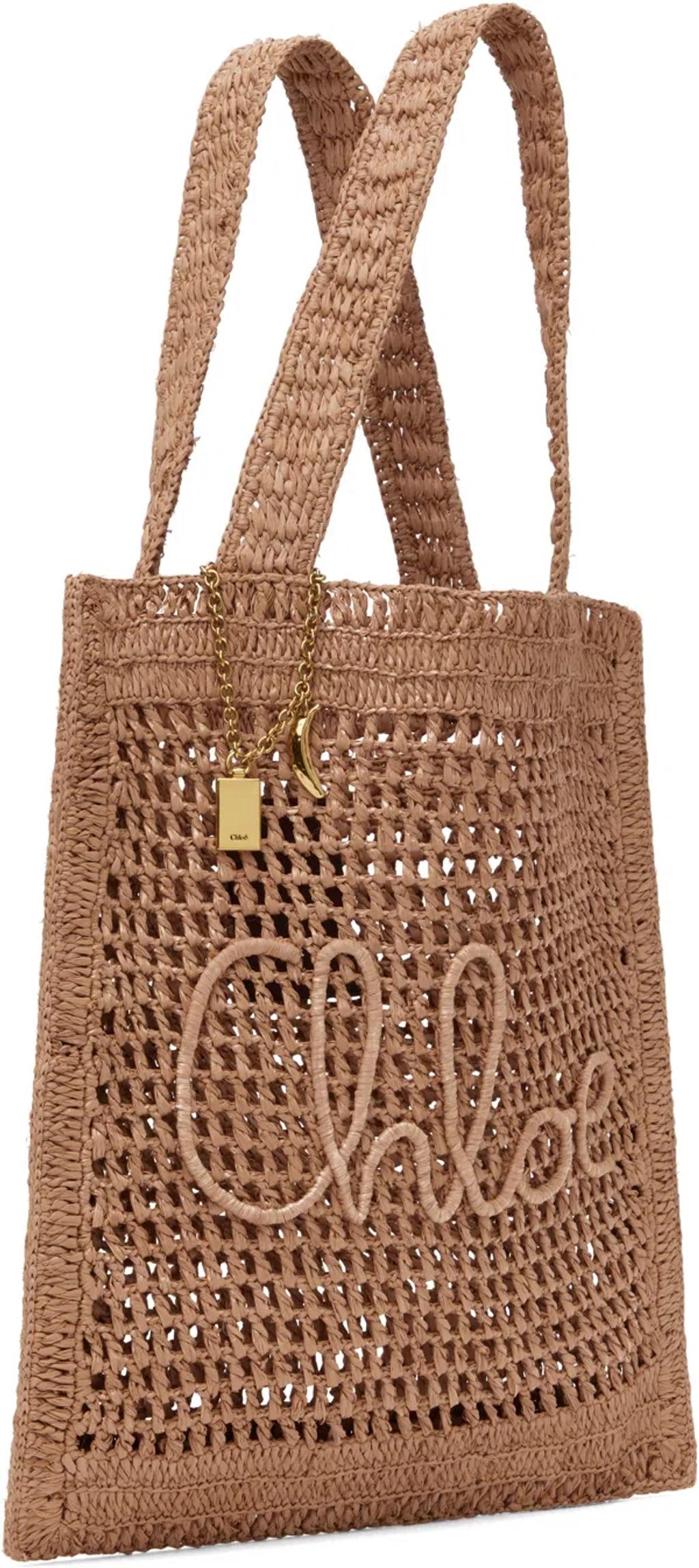 CHLOÉ Chloe Women Antiqued Pink Raffia Estate Banana Shopping Bag In Pattern Product Image