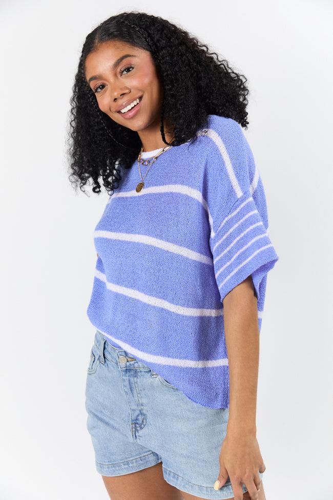 Wear It Well Blue And Ivory Striped Sweater T-Shirt FINAL SALE Product Image