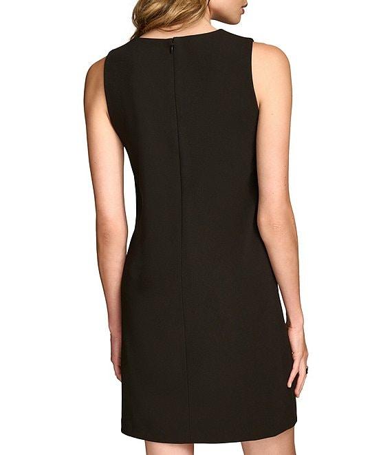 Donna Karan Cady Crepe Crew Neck Sleeveless Keyhole Shift Dress Product Image