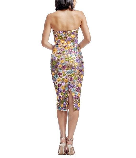 Dress the Population Viviana Sequin Floral Print Strapless Neck Sleeveless Sheath Midi Dress Product Image