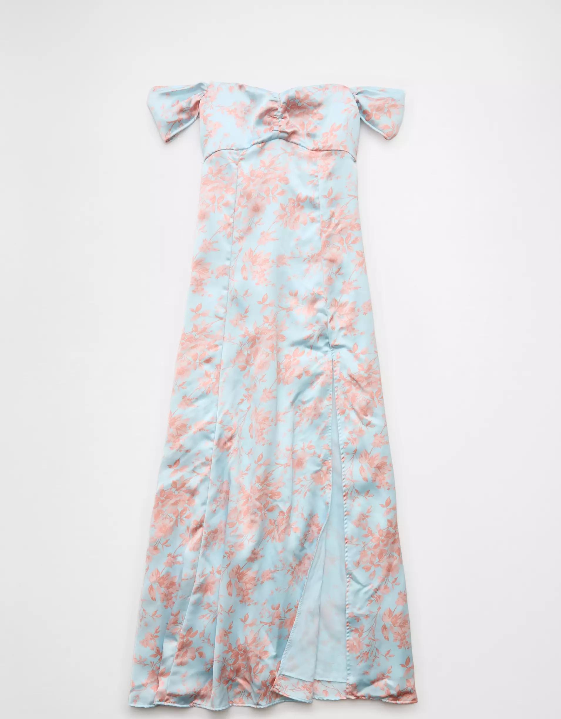 AE Satin Sweetheart Off-The-Shoulder Maxi Dress Product Image