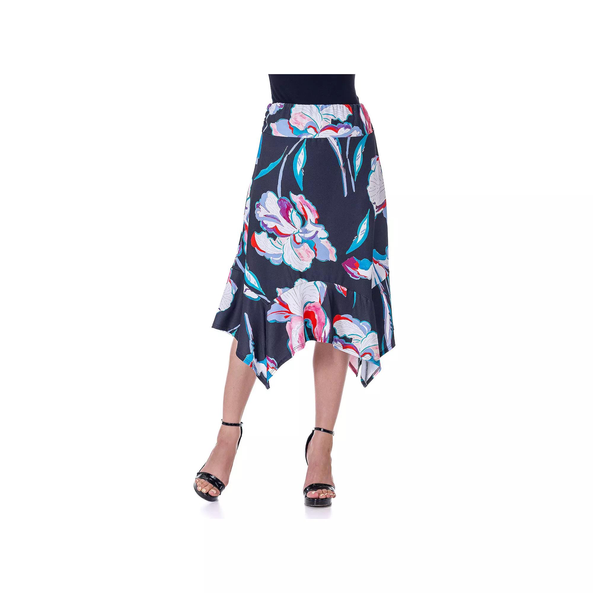 Women's 24Seven Comfort Apparel Floral Knee Length Handkerchief Hemline Skirt, Size: Small, Pink Team Product Image