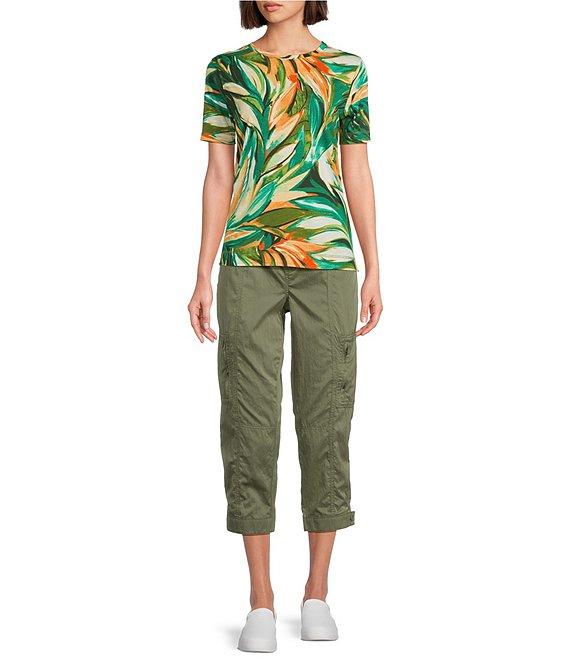 Westbound Tropical Leaf Short Sleeve Crew Neck Top Product Image
