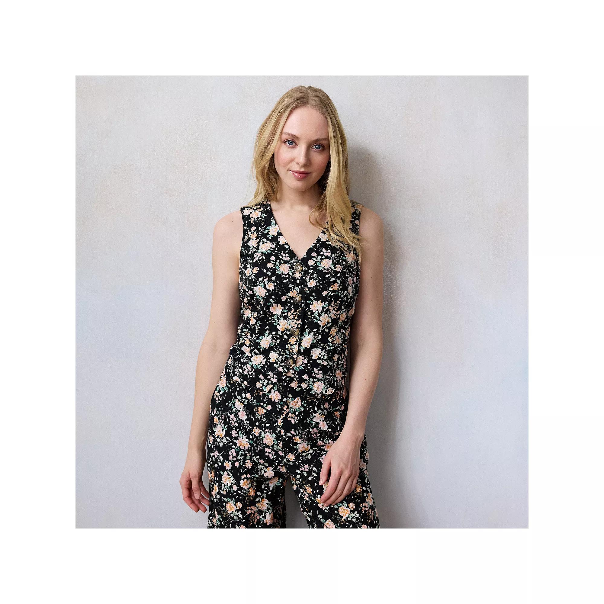 Petite LC Lauren Conrad V-Neck Floral Vest, Women's,  Product Image