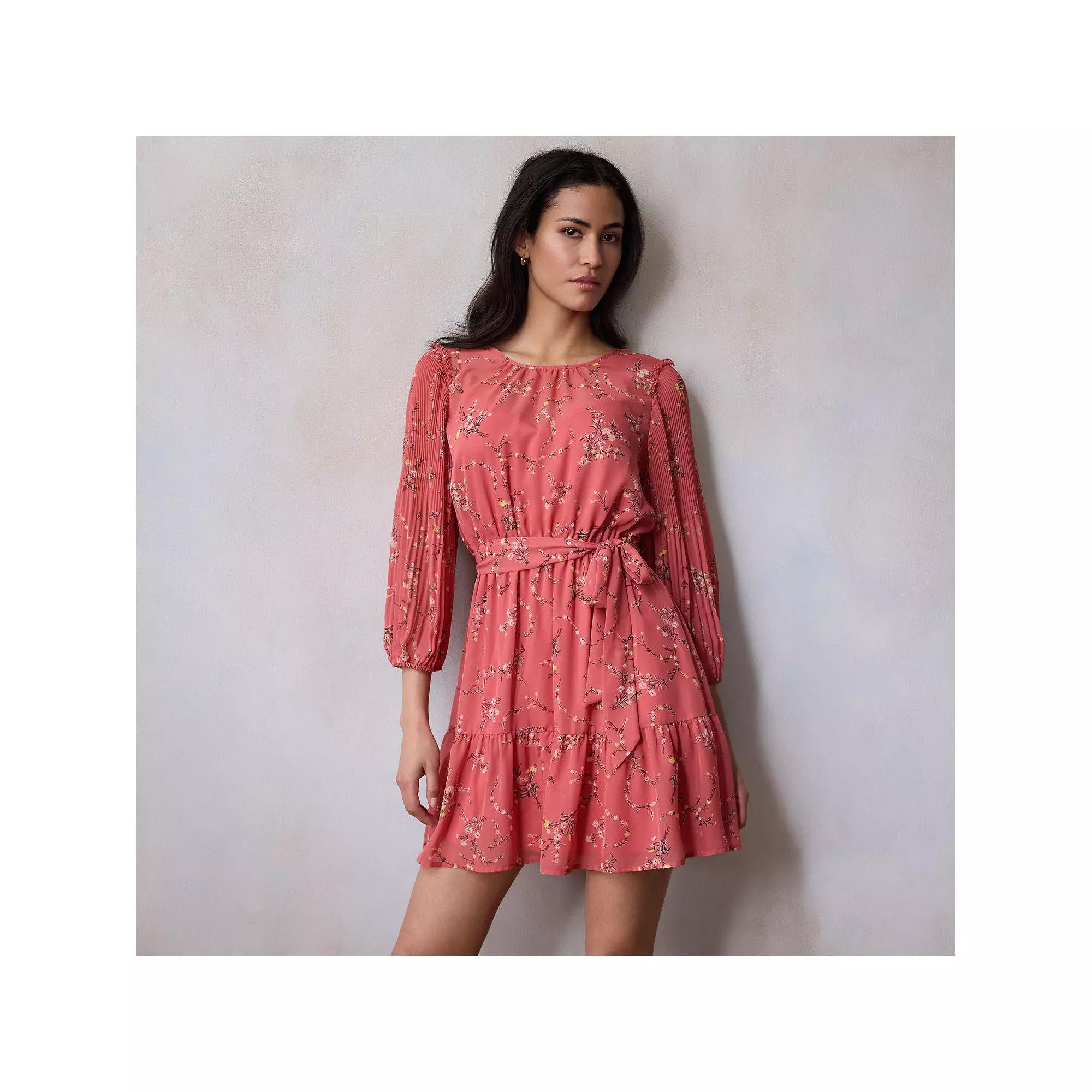 Women's LC Lauren Conrad Pleated Sleeve Mini Dress, Size: Medium, Pink Fleurs Astrid Product Image