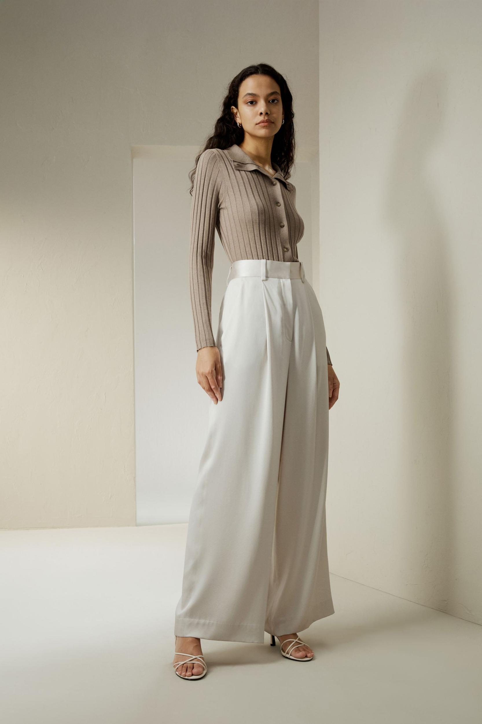 High-Waisted Wide Leg Dense Silk Pants Product Image
