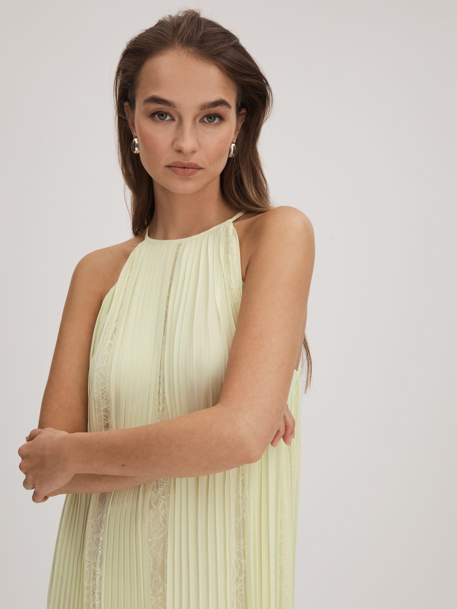 Florere Lace Pleated Maxi Dress in Pale Green Product Image