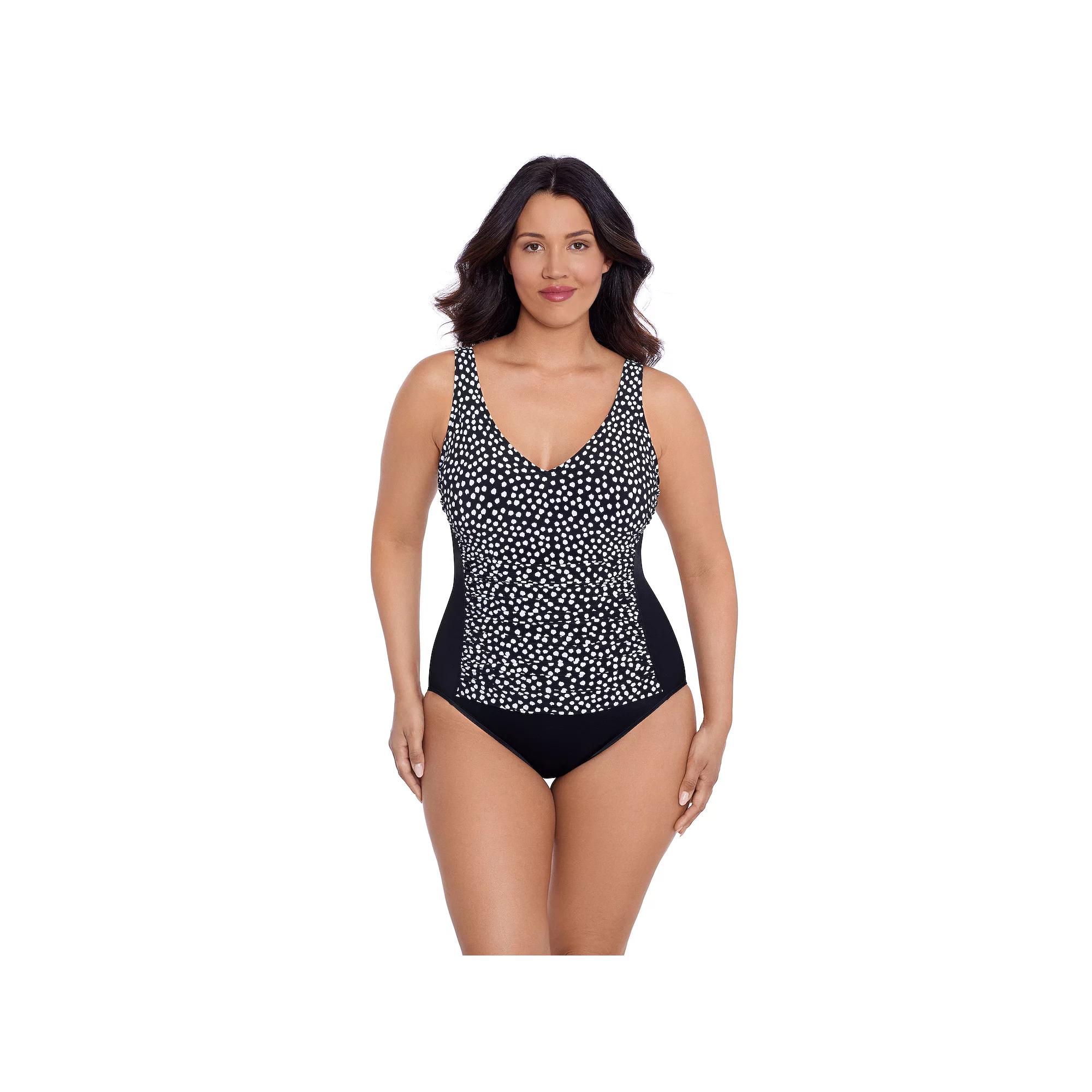 Women's Trimshaper Funfetti New Jean One-Piece Swim Suit, Size: 16, Black White Product Image