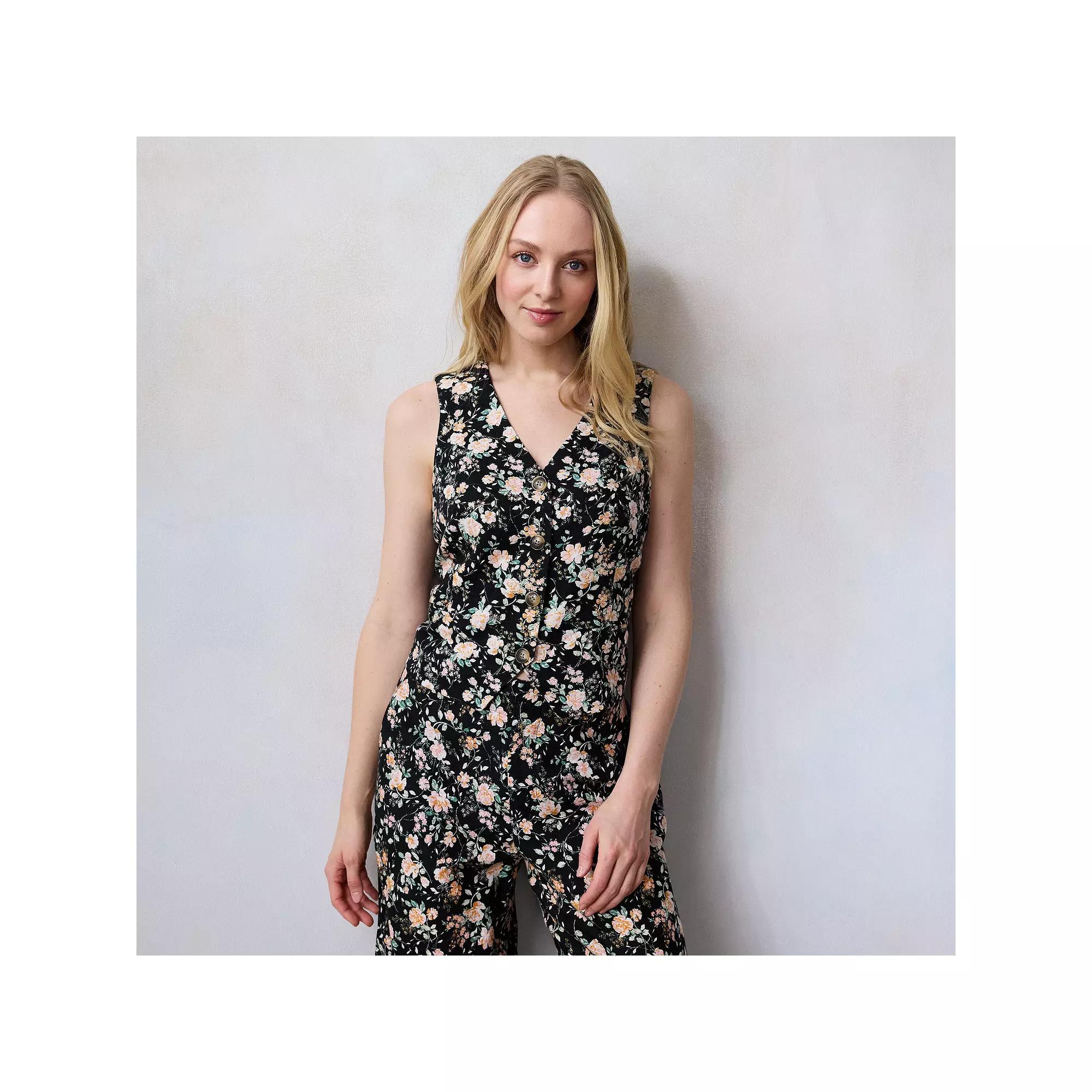 Petite LC Lauren Conrad V-Neck Floral Vest, Women's,  Product Image