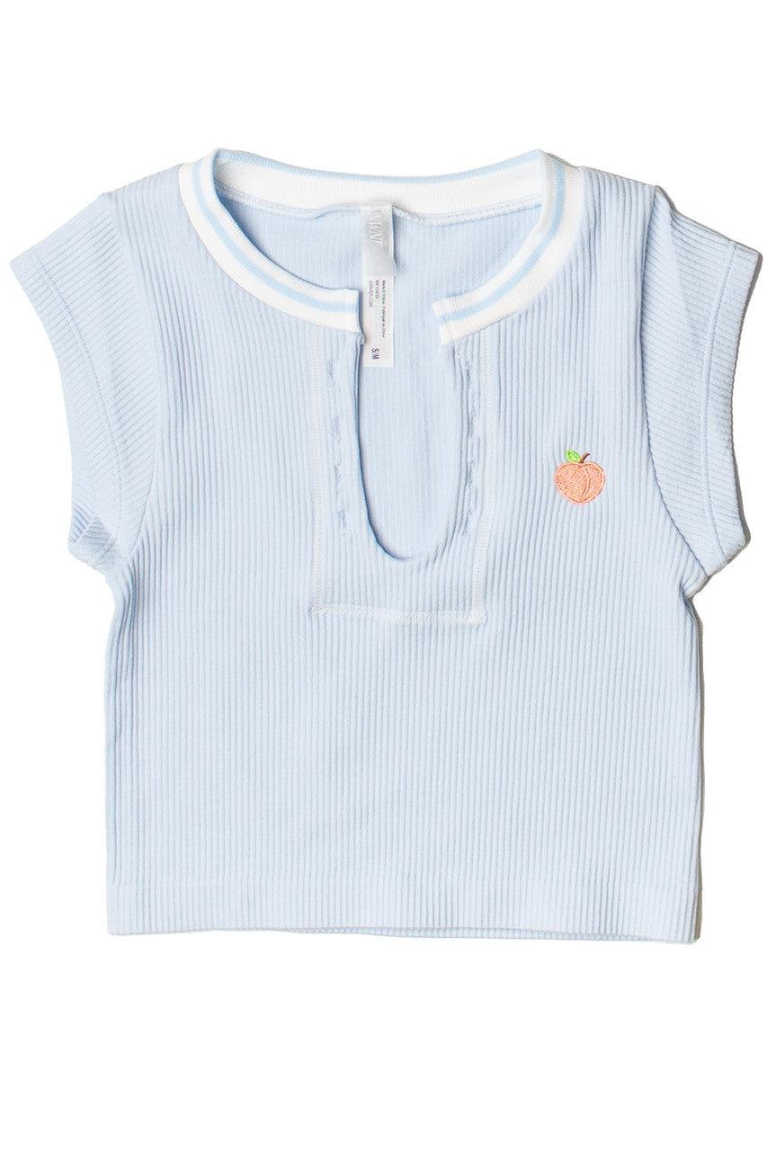 Embroidered Patch Sporty Notch Neck Seamless Tee Product Image