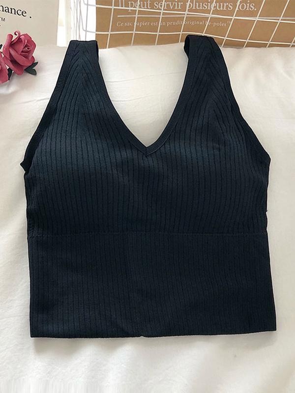 Rib V Neck Cropped Tank Top Product Image