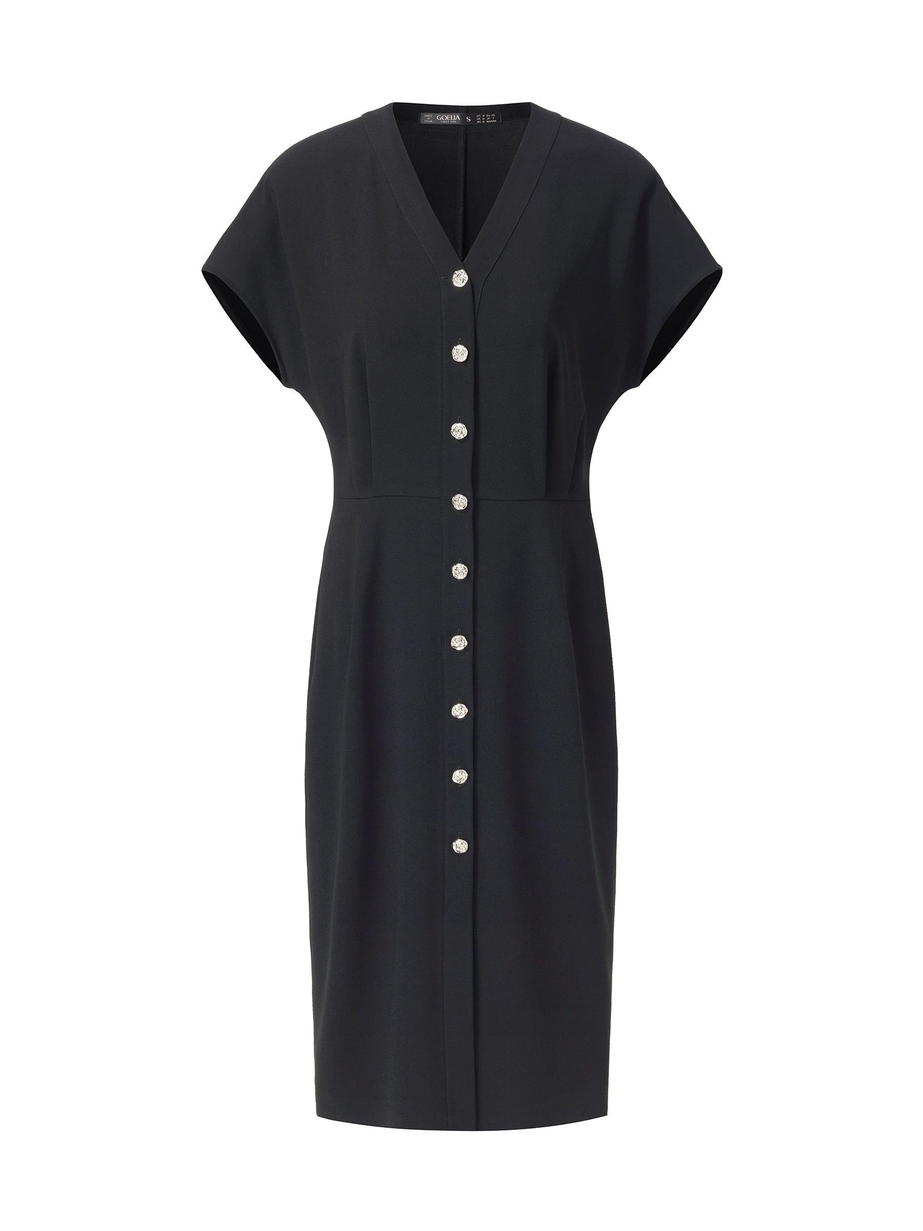 Triacetate Blend V-Neck Women Gathered Waist Midi Dress Product Image