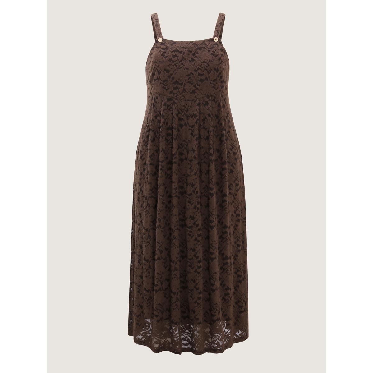 Plus Size Lace Textured Adjustable Straps Maxi Dress DarkBrown Women Leisure Texture Non Sleeveless Curvy BloomChic 18-20/2X Product Image