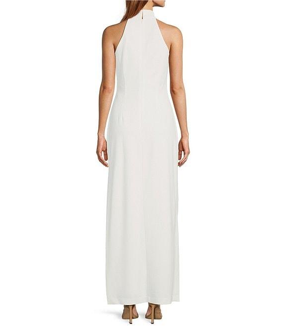 Belle by Badgley Mischka Reese Halter Neck Sleeveless Crepe Side Slit Gown Product Image
