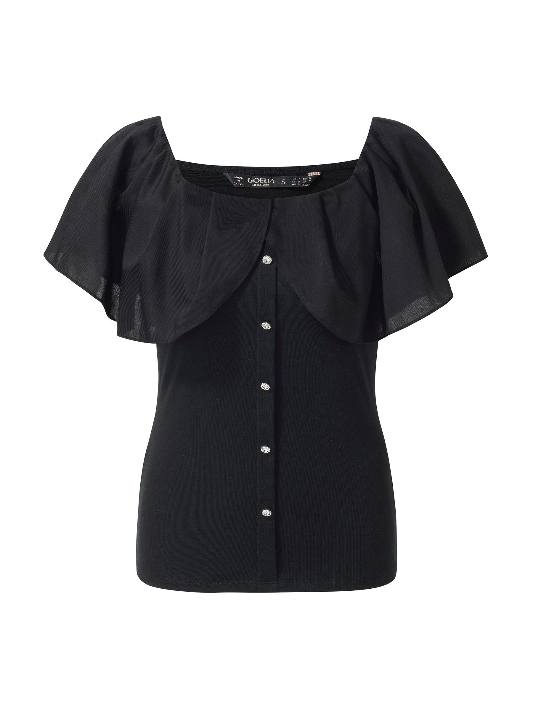 Tencel Blend Convertible Neckline Women Ruffled Top Product Image